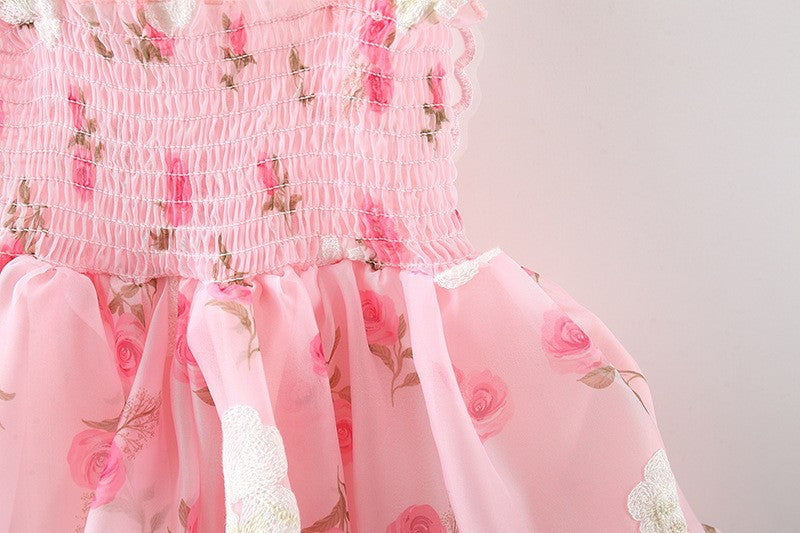 Pink Flower Baby Dress with Butterfly Wings