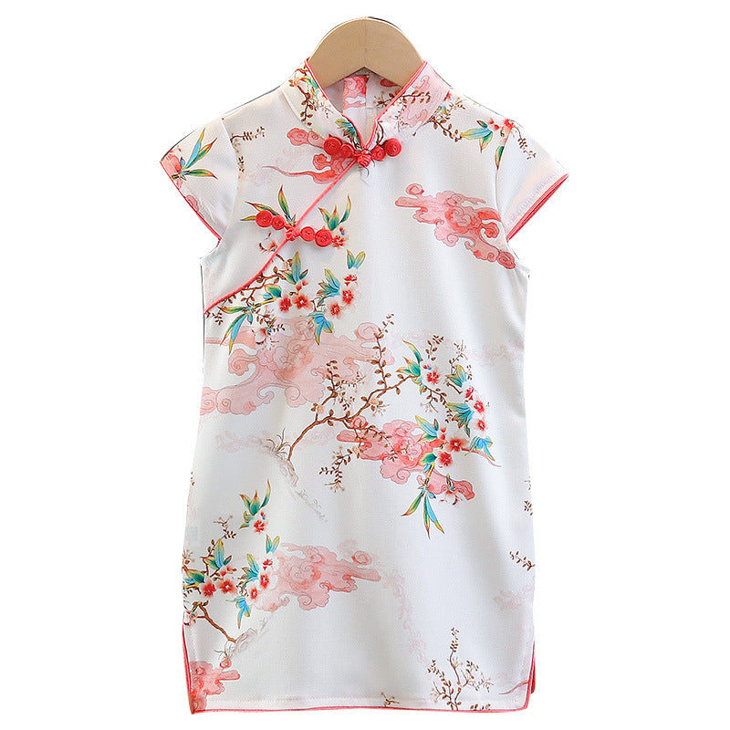 Pink Linen Girls Cheongsam