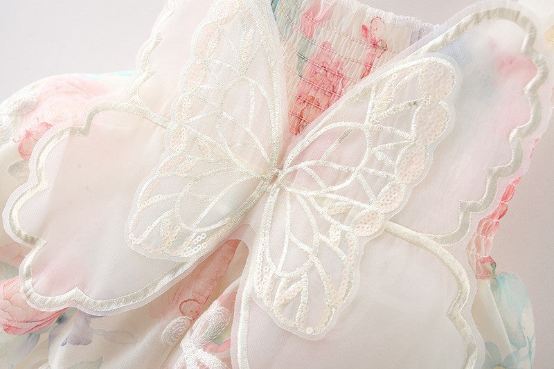 Beige Baby Dress with Butterfly Wings