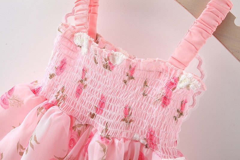 Pink Flower Baby Dress with Butterfly Wings