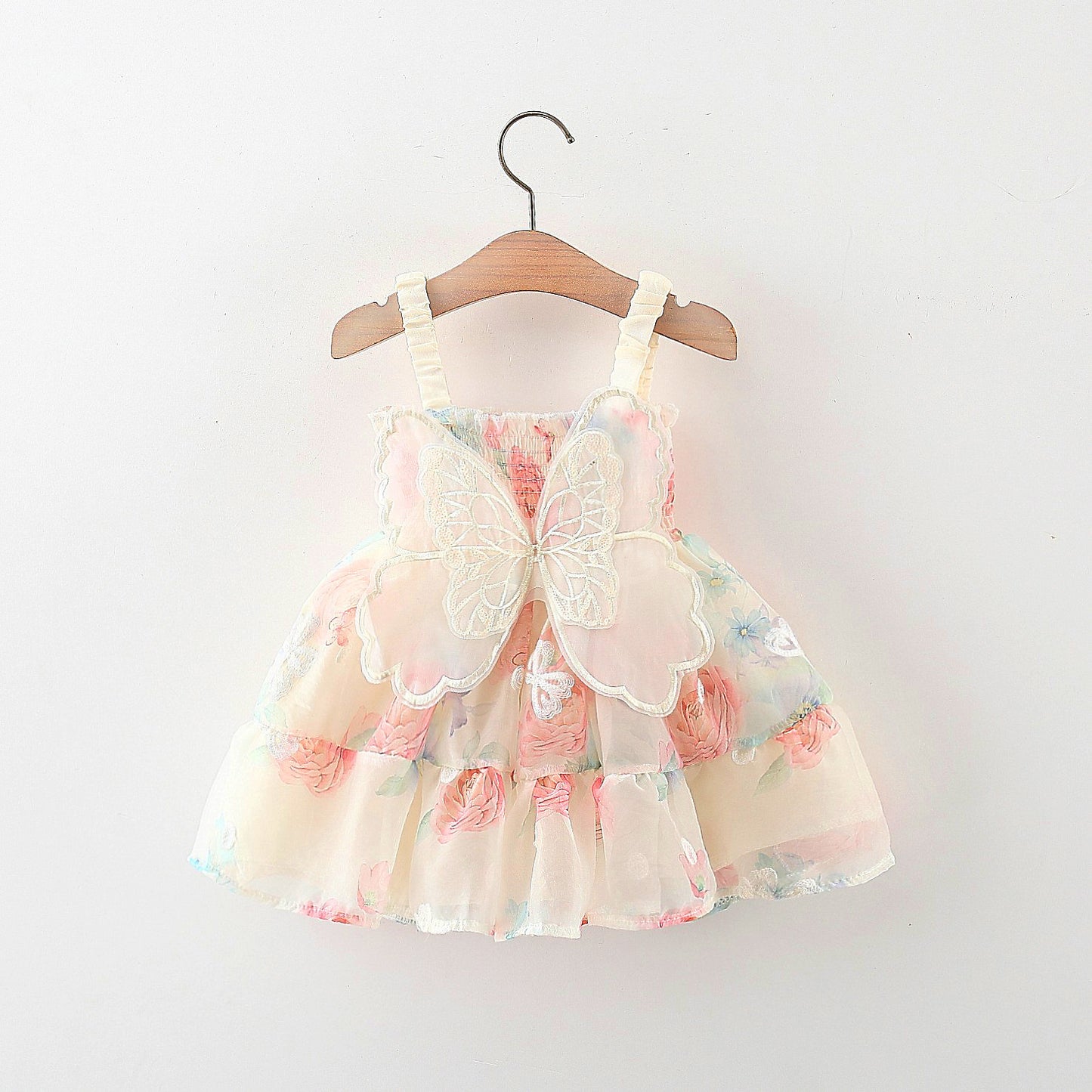 Beige Baby Dress with Butterfly Wings