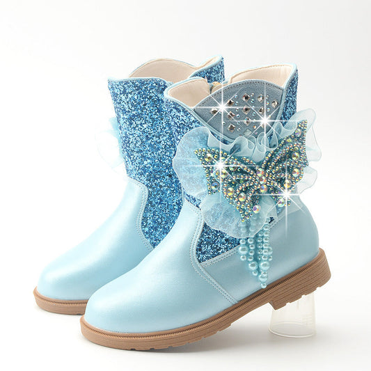Girl Bling Butterfly Boots (Blue)