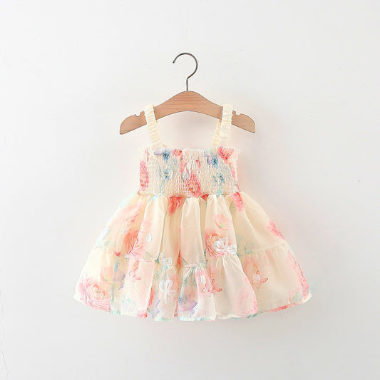 Beige Baby Dress with Butterfly Wings